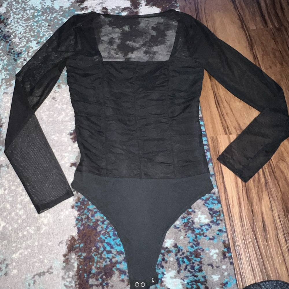 Abercrombie & Fitch Black Sheer Long Sleeve Bodysuit